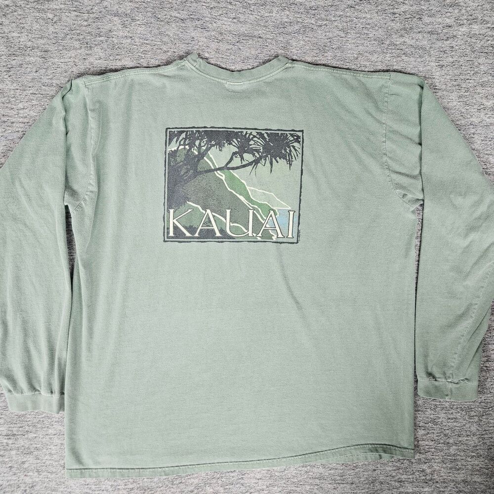 Vintage Crazy Shirts Kauai Long sleeve Crewneck T-Shirt Ti Leaf Dyed Green XXL